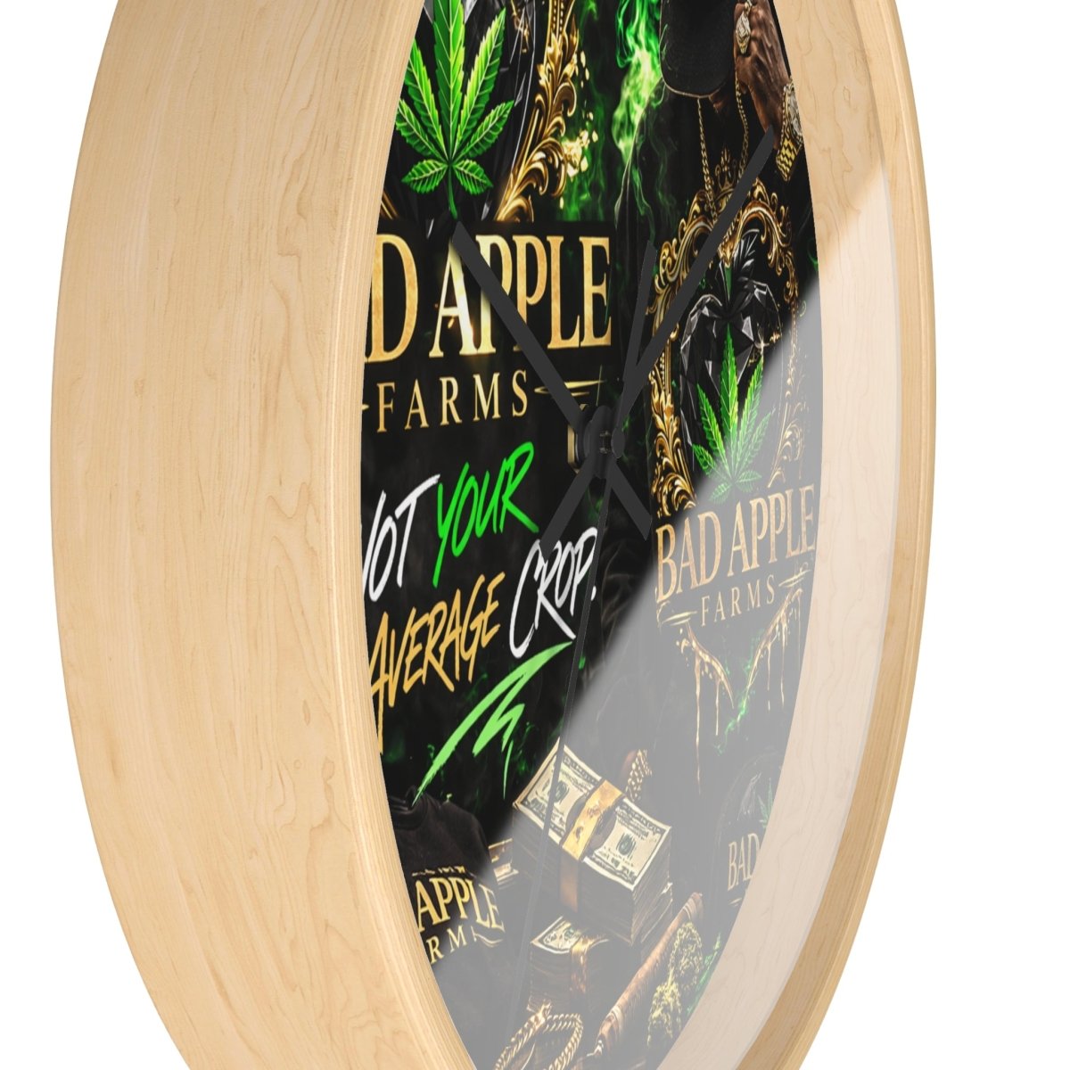 Bad Apple Farms Wall Clock — "Not Your Average Crop" Cannabis Decor - BadApple Farms Cannabis Kings Co. By Golden Apple Connections