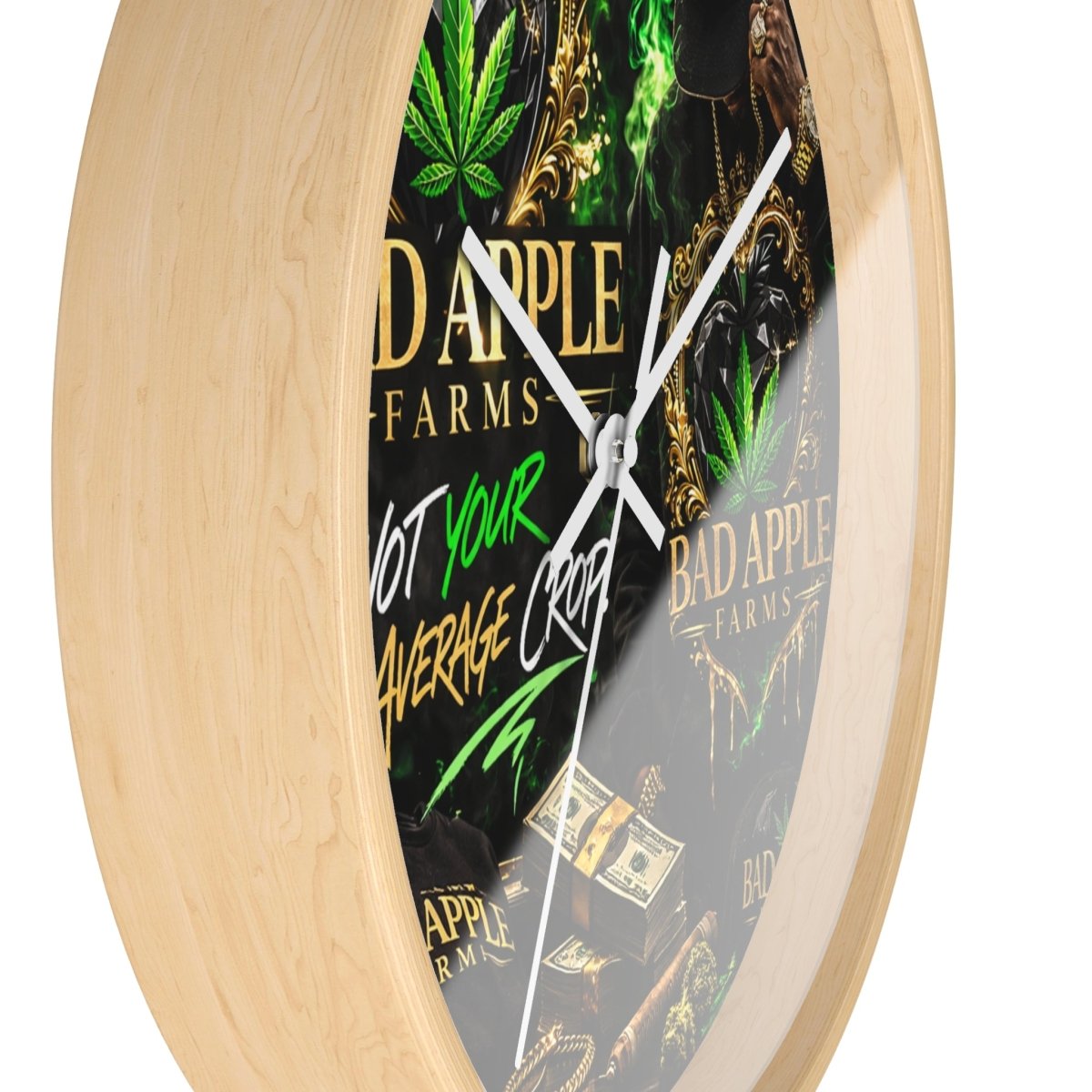Bad Apple Farms Wall Clock — "Not Your Average Crop" Cannabis Decor - BadApple Farms Cannabis Kings Co. By Golden Apple Connections