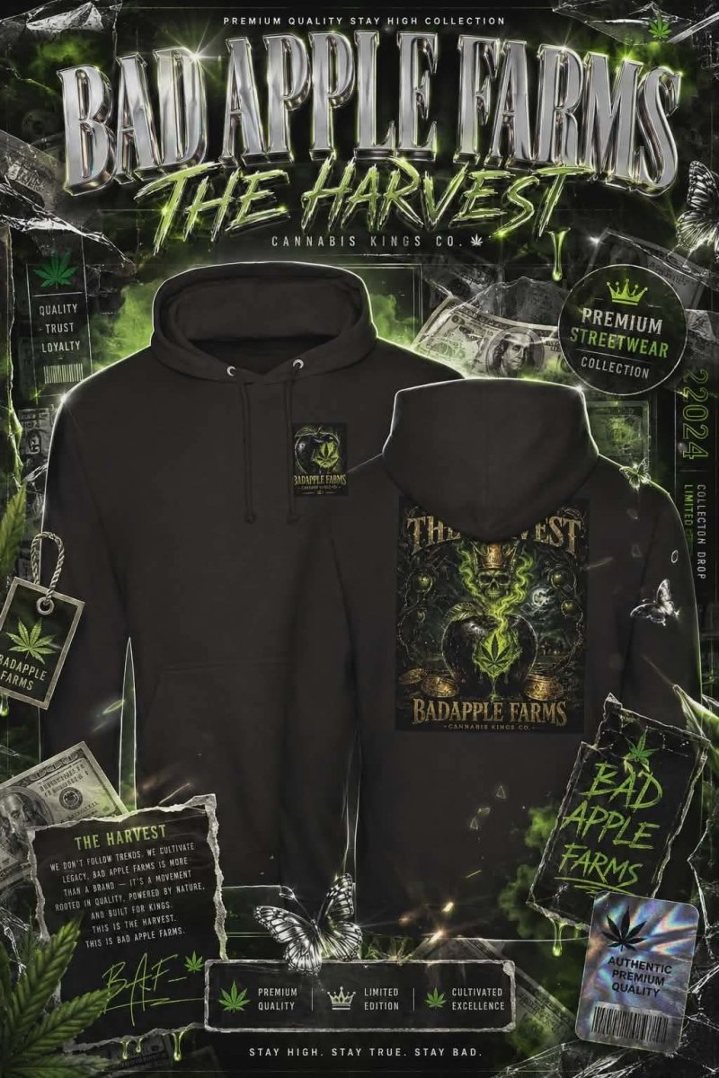 Badapple Farms Hoodie — The Harvest Green Skull Graphic Pullover - BadApple Farms Cannabis Kings Co. By Golden Apple Connections