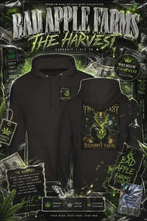 Badapple Farms Hoodie — The Harvest Green Skull Graphic Pullover - BadApple Farms Cannabis Kings Co. By Golden Apple Connections