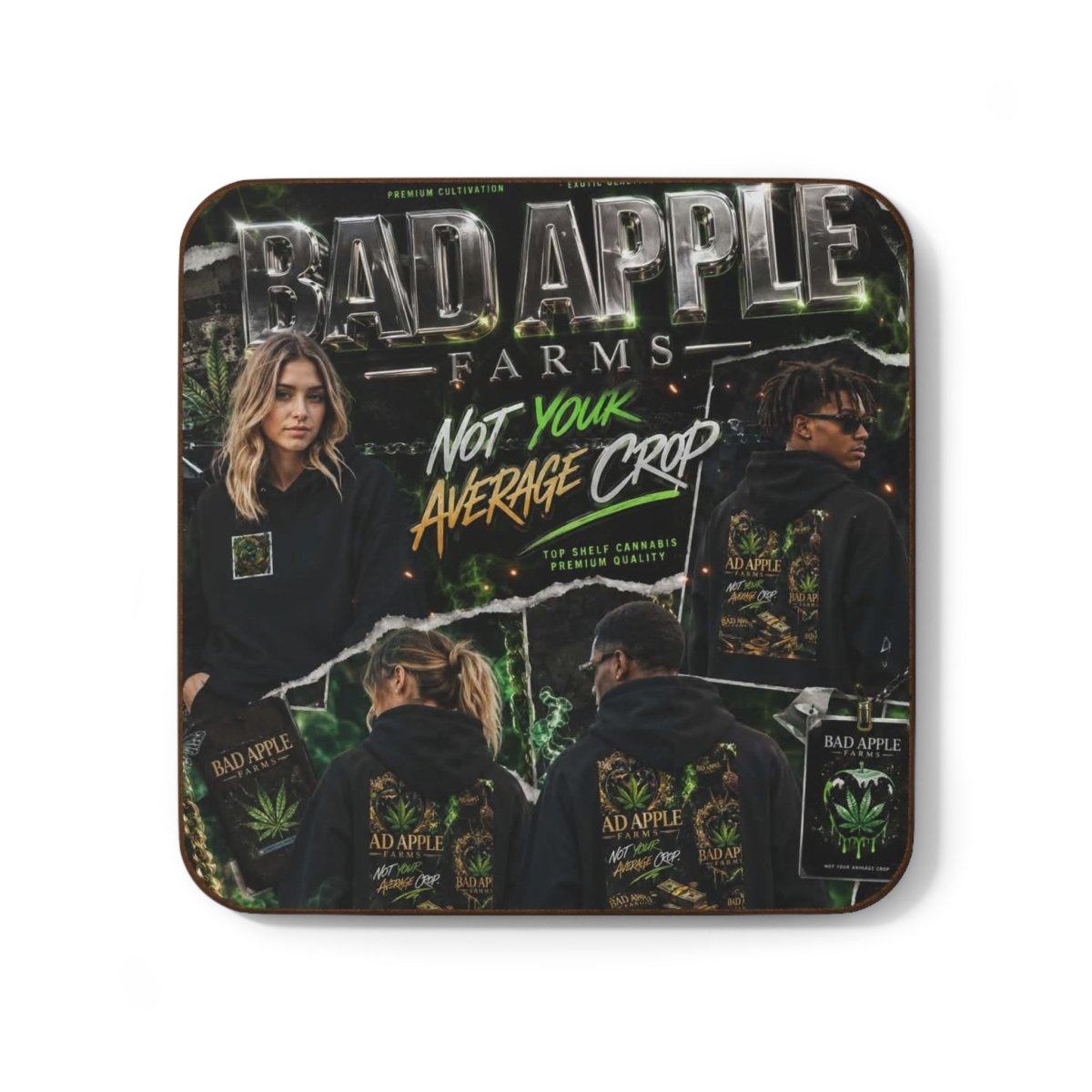 Hardboard Back Coaster - BadApple Farms Cannabis Kings Co. By Golden Apple Connections